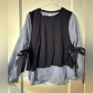 Korean Style Fake Two Pieces Blouse